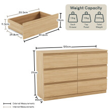 (Pine) Denver 6 Drawer Chest Wide Bedroom Clothes Storage