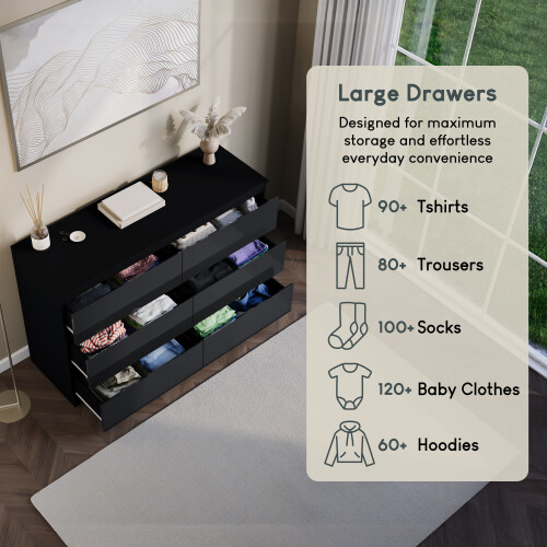 Vida Designs (Black) Glinton Modern 6 Drawer Chest Bedroom Home Storage 2