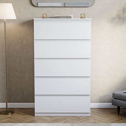 Vida Designs (White) Denver 5 Drawer Chest Garment Storage Bedroom Unit 1