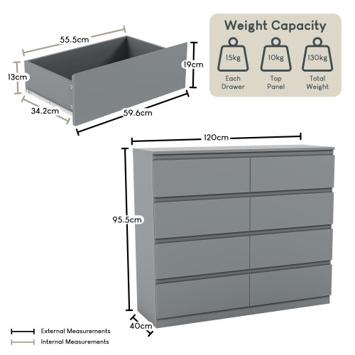 Vida Designs (Grey) Denver 8 Drawer Wide Chest Bedroom Storage Unit 1
