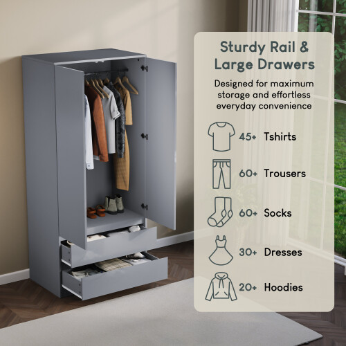 Vida Designs (Grey) Glinton 2 Door 2 Drawer Wardrobe Bedroom Storage 2