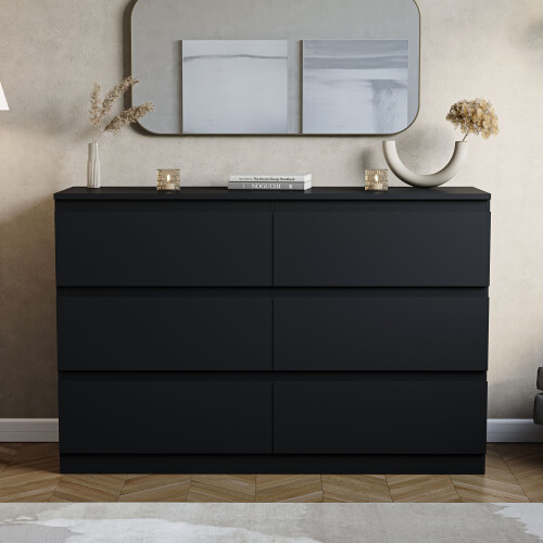 Vida Designs (Black) Denver 6 Drawer Chest Wide Bedroom Clothes Storage 1