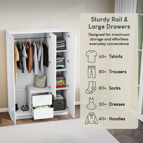 Vida Designs (White) Glinton 3 Door 2 Drawer Wardrobe Gloss Bedroom 2
