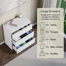 (White) Glinton Modern 3 Drawer Chest Bedroom Home Storage