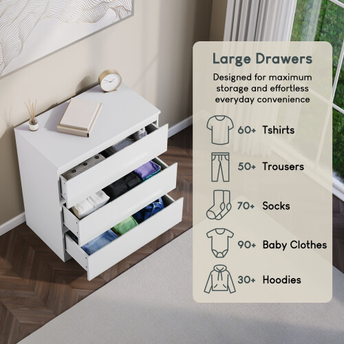 Vida Designs (White) Glinton Modern 3 Drawer Chest Bedroom Home Storage