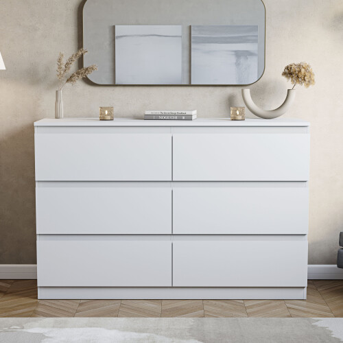Vida Designs (White) Denver 6 Drawer Chest Wide Bedroom Clothes Storage 2