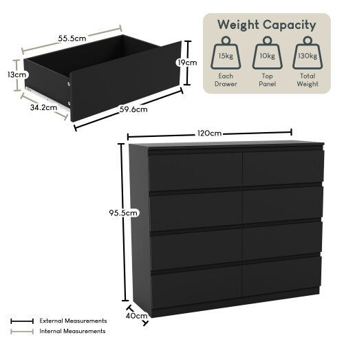 Vida Designs (Black) Denver 8 Drawer Wide Chest Bedroom Storage Unit 1