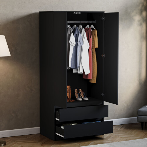 Vida Designs (Black) Denver 2 Door 2 Drawer Wardrobe Bedroom Storage 2