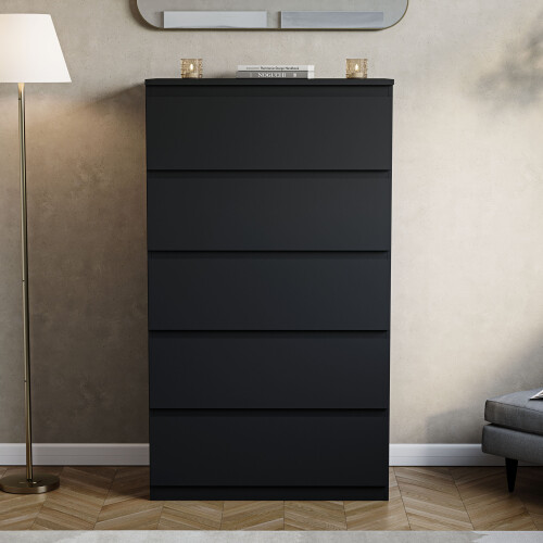 Vida Designs (Black) Denver 5 Drawer Chest Garment Storage Bedroom Unit 2