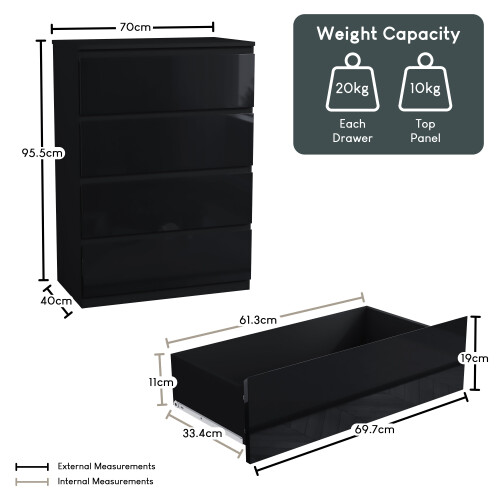 Vida Designs (Black) Glinton Modern 4 Drawer Chest Bedroom Home Storage 1