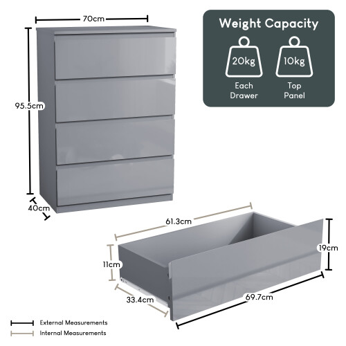 Vida Designs (Grey) Glinton Modern 4 Drawer Chest Bedroom Home Storage 1