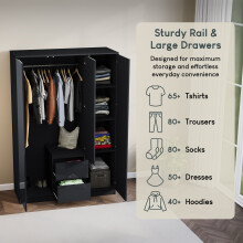 (Black) Glinton 3 Door 2 Drawer Wardrobe Gloss Bedroom