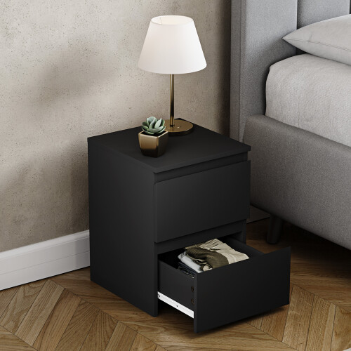 Vida Designs (Black) Denver 2 Drawer Bedside Chest Side End Cabinet 1