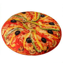Pizza Shaped Plush Pillow, 40 cm Round, Black and White, Indoor Decorative Accent, Plush Round Cushion For Living Room
