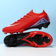 (Red FG, 45) New Men Football Boots Cleats Long Spikes Outdoor Sport Soccer Shoes Adult Training Boys Non Slip Breathable Match Comfortable