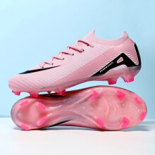 (Pink FG, 43) New Men Football Boots Cleats Long Spikes Outdoor Sport Soccer Shoes Adult Training Boys Non Slip Breathable Match Comfortable