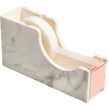 Desk Tape Dispenser Gold Rose Gold Metal Core Marble White Texture Office Supplies 1 Inch (Rose Gold