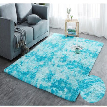 Fluffy Rugs 60x90cm Shaggy Faux Fur Rug NonSlip Washable Beige and Light Blue TieDye Living Room Bedroom Decor