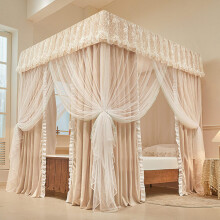 Canopy Bed Curtains with Mosquito Net Double Layer Four Poster Design for Girls Steel Frame