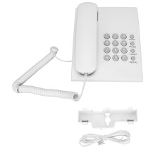 Vaste telefoon voor op het bureau of aan de muur, met LED-indicator voor inkomende oproepen, gemaakt van onbreekbaar materiaal en met geheugen voor