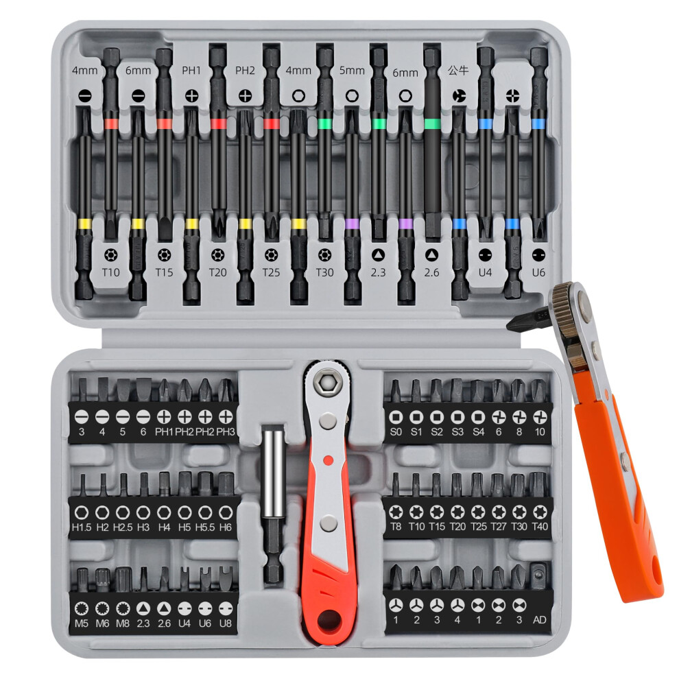 68Pc Long Hex Shank Screwdriver Bit Set With Tamperproof Security Bits And Ratcheting Handle 9189345539367