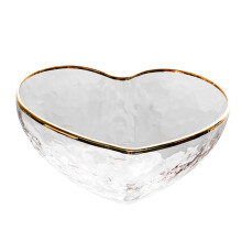 Transparent Heart Shaped Glass Bowl With Gold Rim, Medium Size, MultiFunction Fruit Salad Dessert Bowl For Parties
