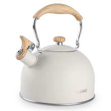 2.5L Whistling Tea Kettle Stainless Steel with Foldable Wood Handle for Gas and Induction Stovetop