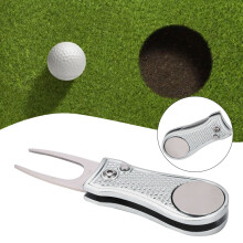 Stainless Steel Foldable Golf Divot Repair Tool with Magnet Accessories, Silver