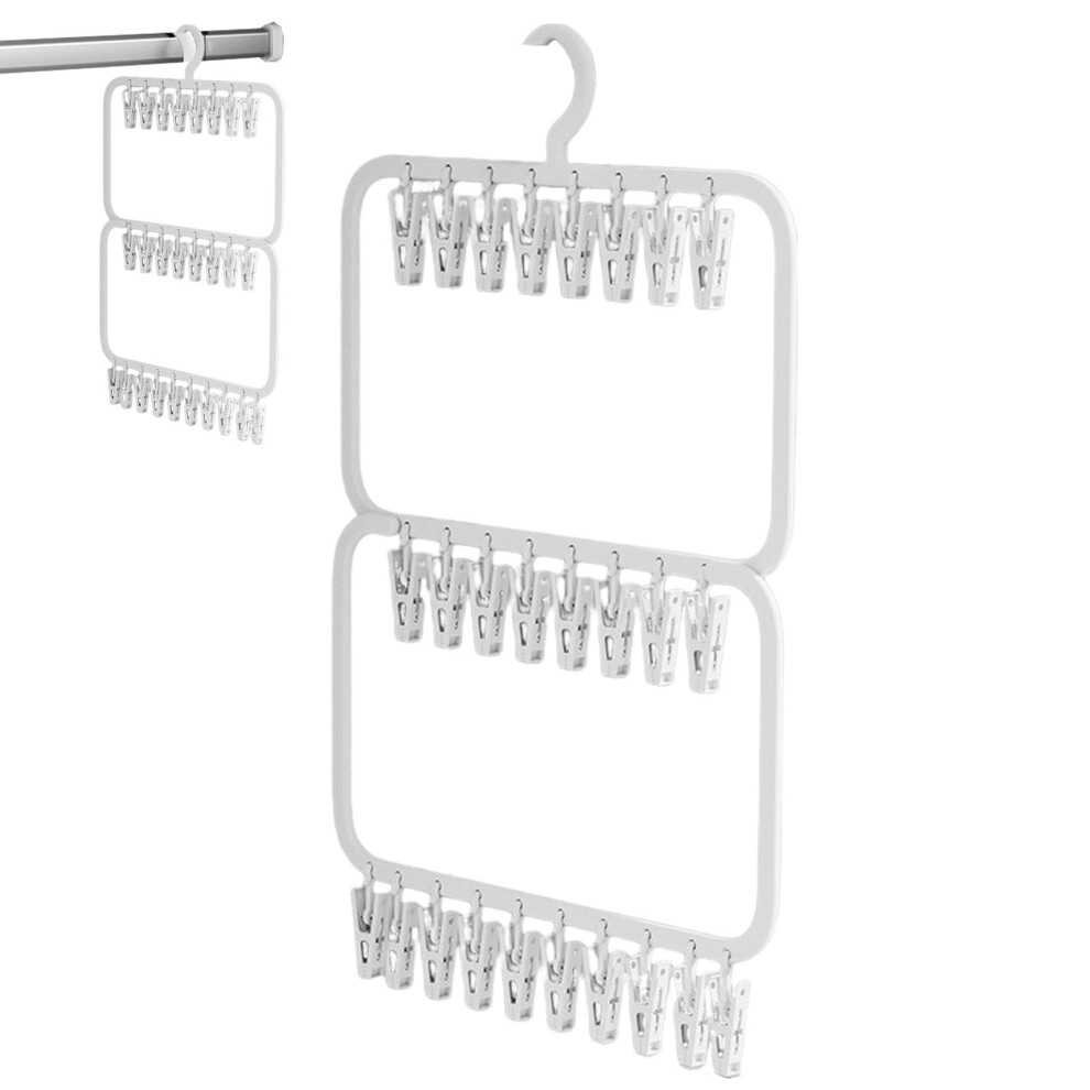Drying Rack With Clips Windproof Double Layer 26 Clip Baby Cloth Drying Hanger Towels Bras Socks Cream/White
