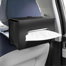 (Black) Premium PU Leather Car Tissue Holder - Universal Seatback Organizer for Standard 120 Tissues Box (9.45x5.31x3.54in)
