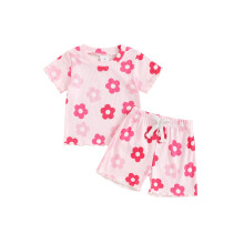 (6-12 Months, Pink) Ensemble d'été pour filles : t-shirt à manches courtes floral et short élastique, 2 pièces adorables.