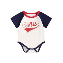 (6-12 Months, White) Combinaison d'anniversaire pour bébés, imprimé baseball, col rond, manches raglan, vêtements d'été.
