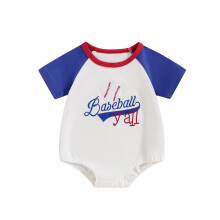 (3-6 Months, White) Grenouillère bébé garçon/fille, body manches courtes col rond broderie baseball, combinaison été nouveau-né