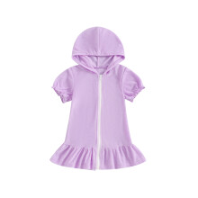 (3-4 Years, Purple) Clúdach Snámha do Chailíní Beaga, Gearr-Mhuinchillí, Scaoilte, Ruffáilte, Zipper, Cochall