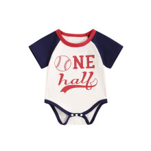 (0-3 Months, Beige) Combinaison d'anniversaire pour bébés, imprimé baseball, col rond, manches raglan, vêtements d'été.