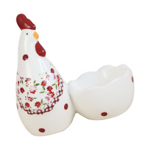 Eleganter Keramik-Eierbecher mit roten Blumen-Hühnermotiven für