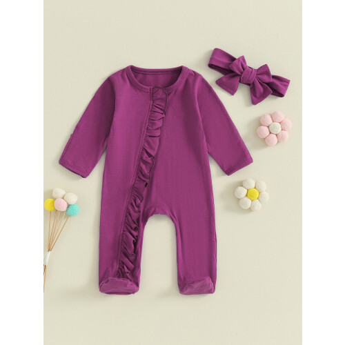 (3-6 Months, Violet) Ensemble 2 pièces bandeau mignon. 1