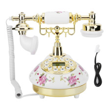 Vintage decoratieve telefoon met glad, glanzend oppervlak, cadeauverpakking voor een housewarming, werkende vaste telefoon met stevige voet en hoge