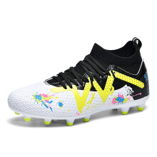 (WHITE, 35) High-top football shoes with studded TF and long-stud FG options, unisex styles available in 4 colors for training use. football