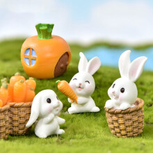Resin Bunny Carrot Animal Figurine Easter Christmas Home Decor Miniature Garden Cake Decoration Doll House Decor