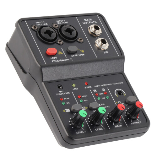 Mini 2 Channel Sound Mixer with USB Interface and 48V Phantom Power