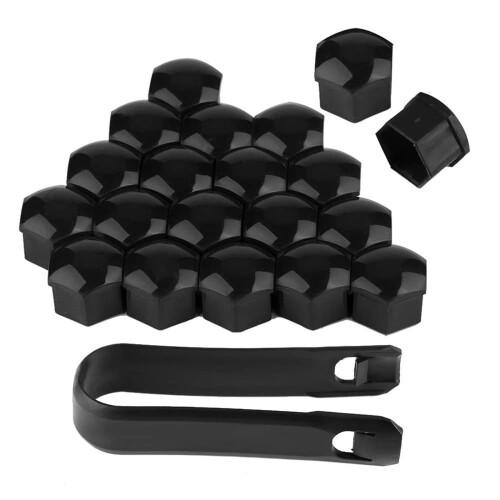 Wheel Nut Covers 20Piece Set 17/19/21mm With Removal Tool AntiTheft Black 19mm