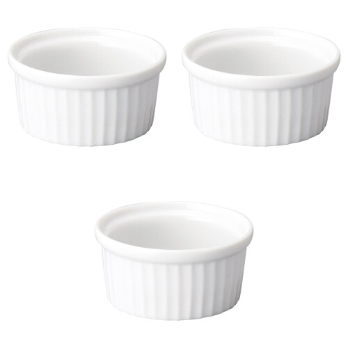 Set of 3 White Ceramic Ramekins 200ml Souffle Baking Dishes for Uniform Portion Control