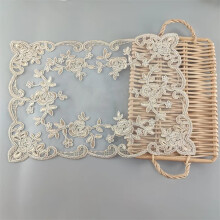Lace Embroidered Placemats 2Piece European Rectangular Table Mats And Coasters Champagne Color