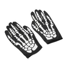 White Skeleton Gloves Adult Size 24cm Skull Bone Design For Halloween Cosplay Prop Outdoor Use