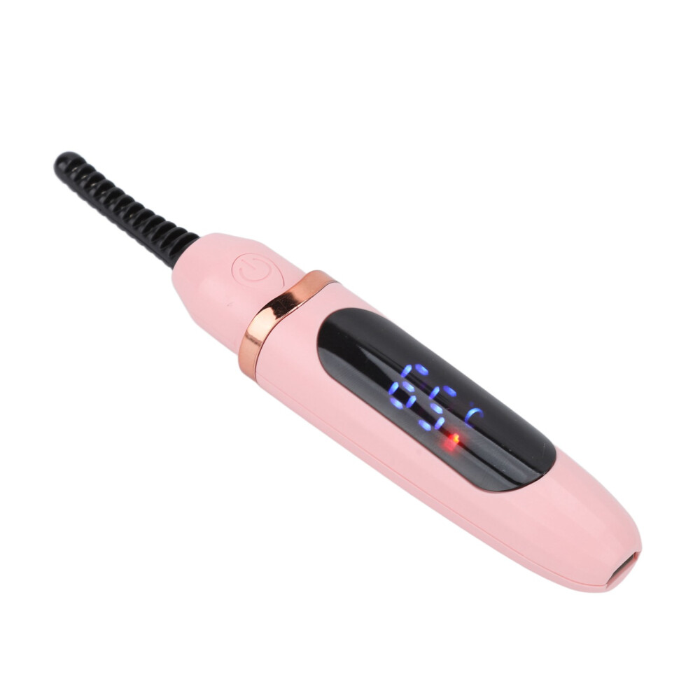 Pink Usb Rechargeable Heated Eyelash Curler 3 Temp, Digital Display