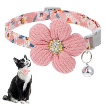Cat Collar with Bell Pink Kitten Collar Floral Adjustable Cat Collar Small Size for Cats and Puppies