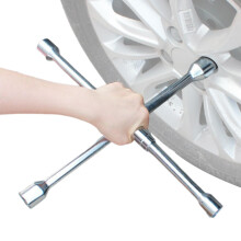 Folding 4Way Lug Wrench 14 Inch Chrome Steel Tire Nut Wrench for SUV Trucks RV Quick