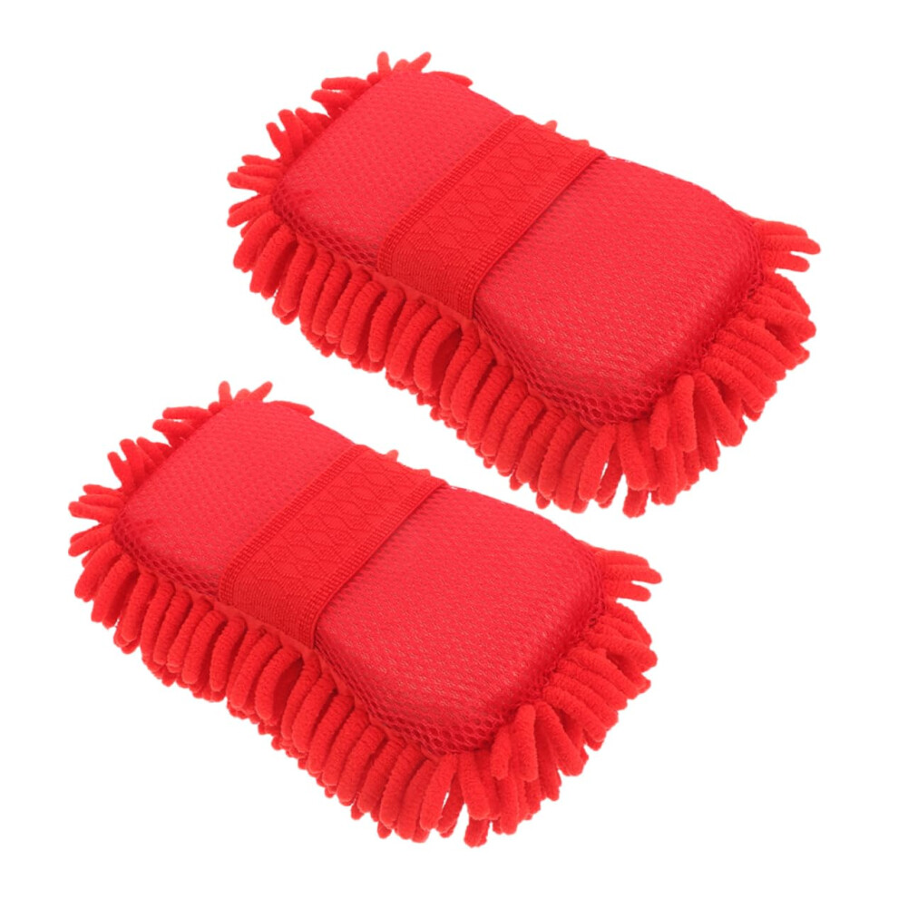 2Pcs Chenille Microfiber Car Wash Mitts Scratch Absorbency Sponges For Car Cleaning 9347817394948