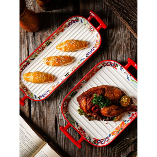Ceramic Rectangle Baking Dish with Handles, Microwave and Oven Safe Casserole Tray 32.2cm 1
